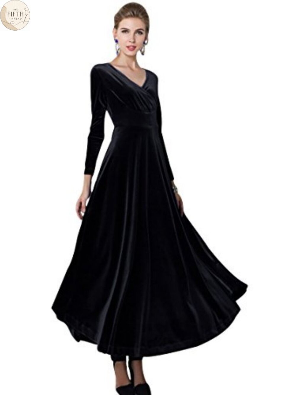 Long Sleeve V-Neck Velvet Stretchy Maxi Dress Formal Evening Party